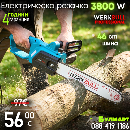 Немска Електрическа Резачка за Дърва 46см WerkBull 3800W