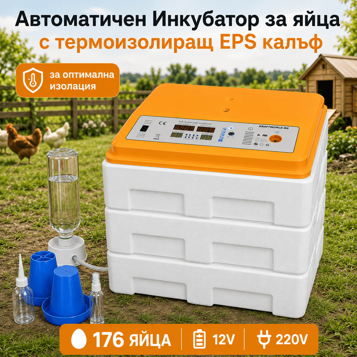 Автоматичен инкубатор за яйца с термоизолиращ стиропорен калъф
