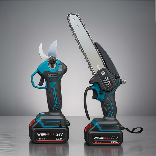 Промо 2в1 комплект WerkBull Акумулаторна Лозарска ножица с дисплей и Мини Трион с автоматично омасляване