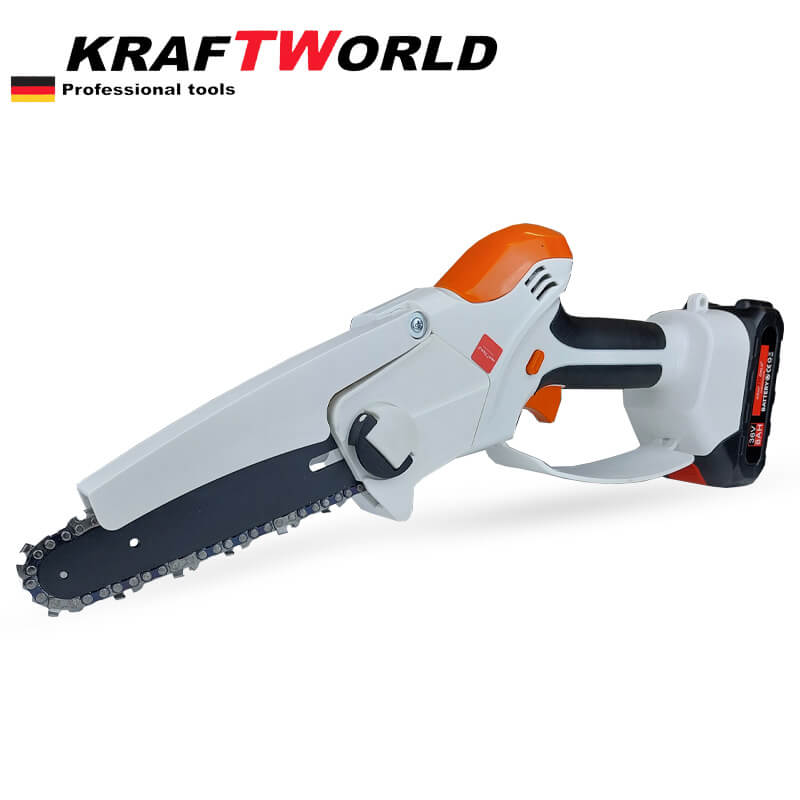 Немски Акумулаторен Трион с Омасляване KraftWorld 20см 36V 8Ah + 2 Вериги Мини Резачка за Клони