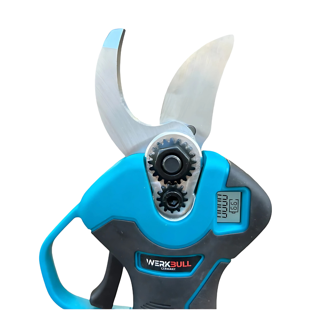 Професионална Немска Лозарска ножица WerkBull с дисплей + резервен нож и пила за точене