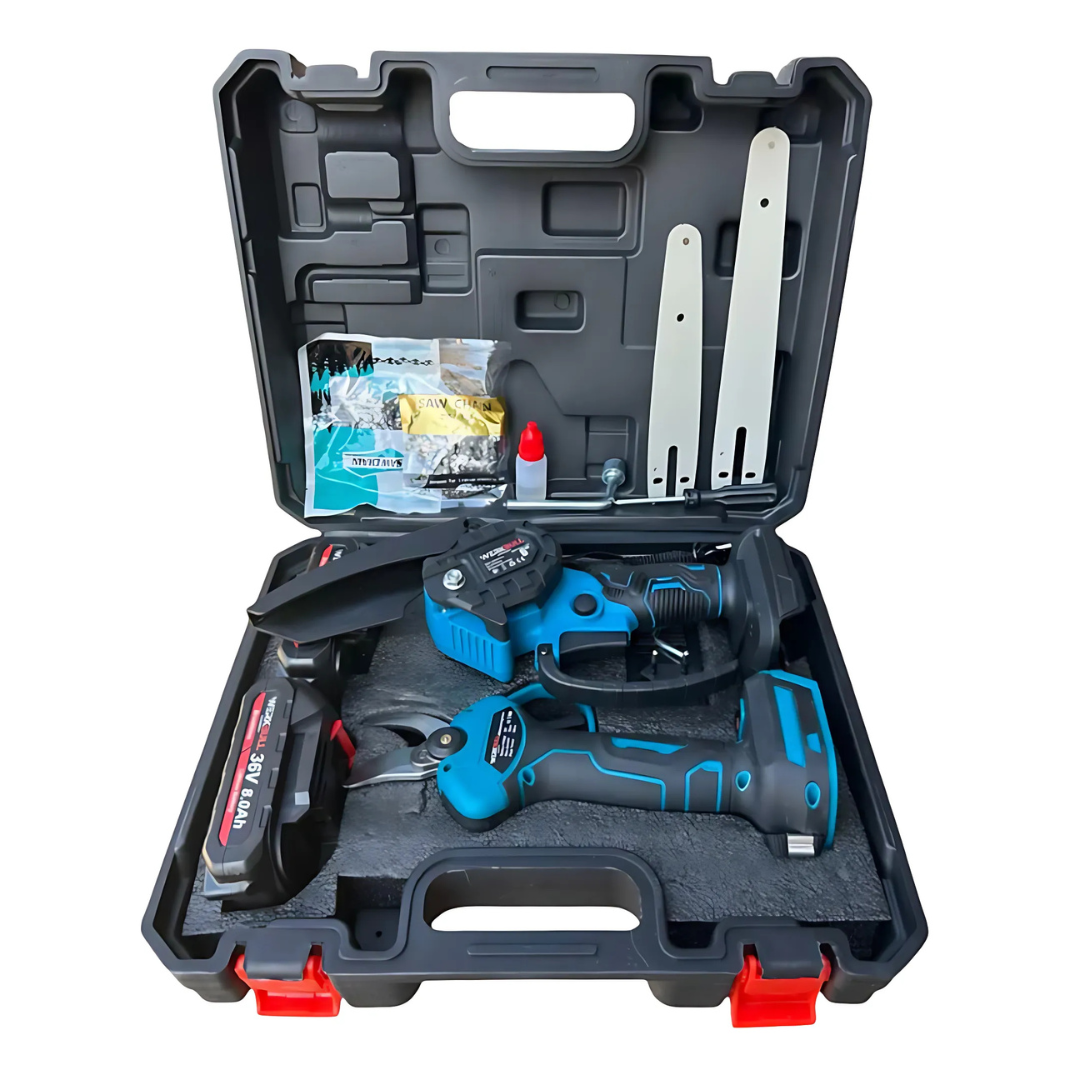 Промо 2в1 комплект WerkBull Акумулаторна Лозарска ножица с дисплей и Мини Трион с автоматично омасляване