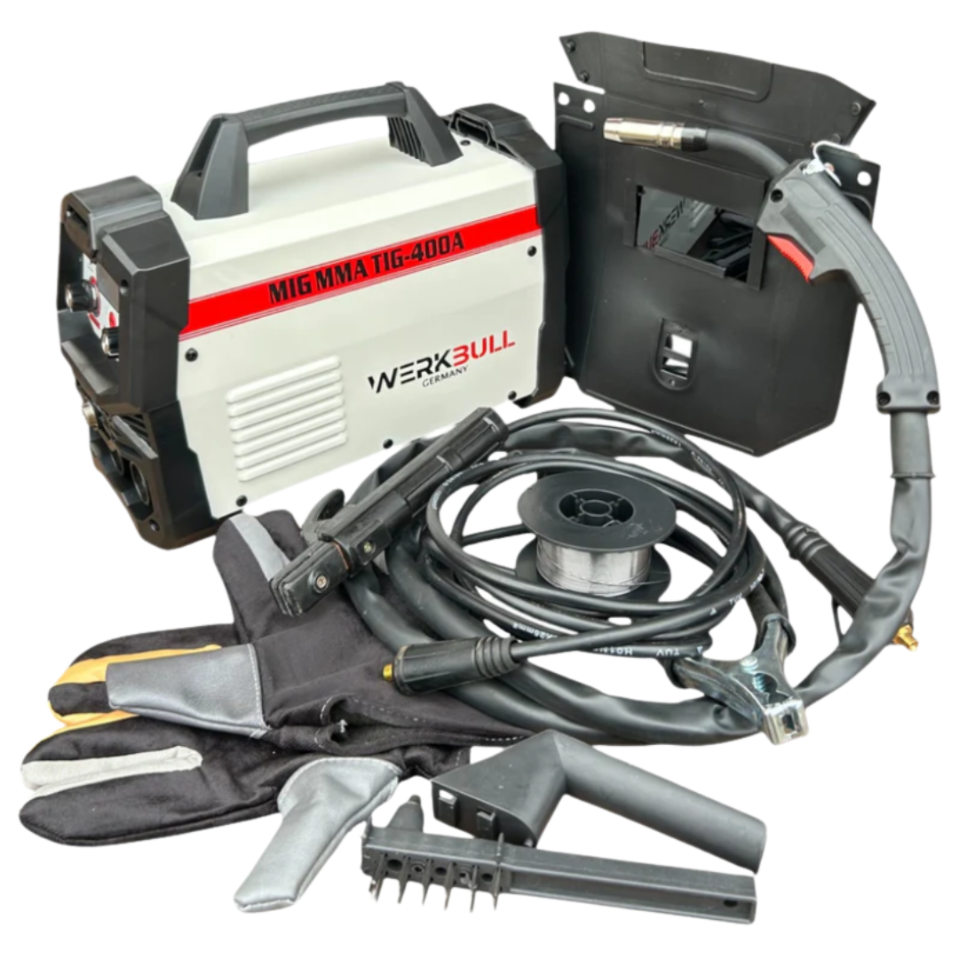 2в1 Телоподаващ Инверторен Електрожен 400А WERKBULL + Соларен шлем + Соларни очила