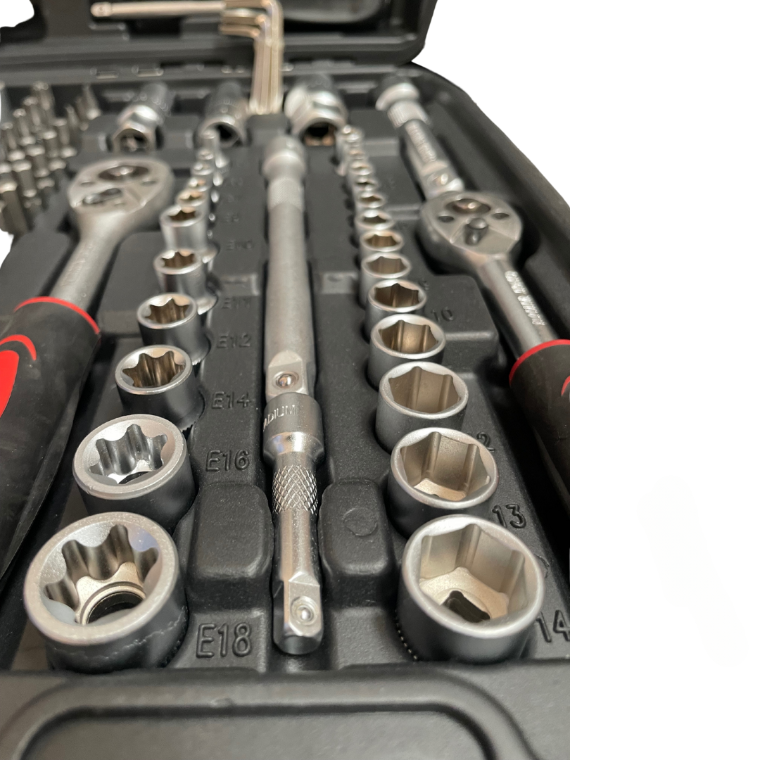 Комплект: Крик "Крокодил" 2 тона с куфар WerkBull + Професионално Гедоре с 216 части WerkBull