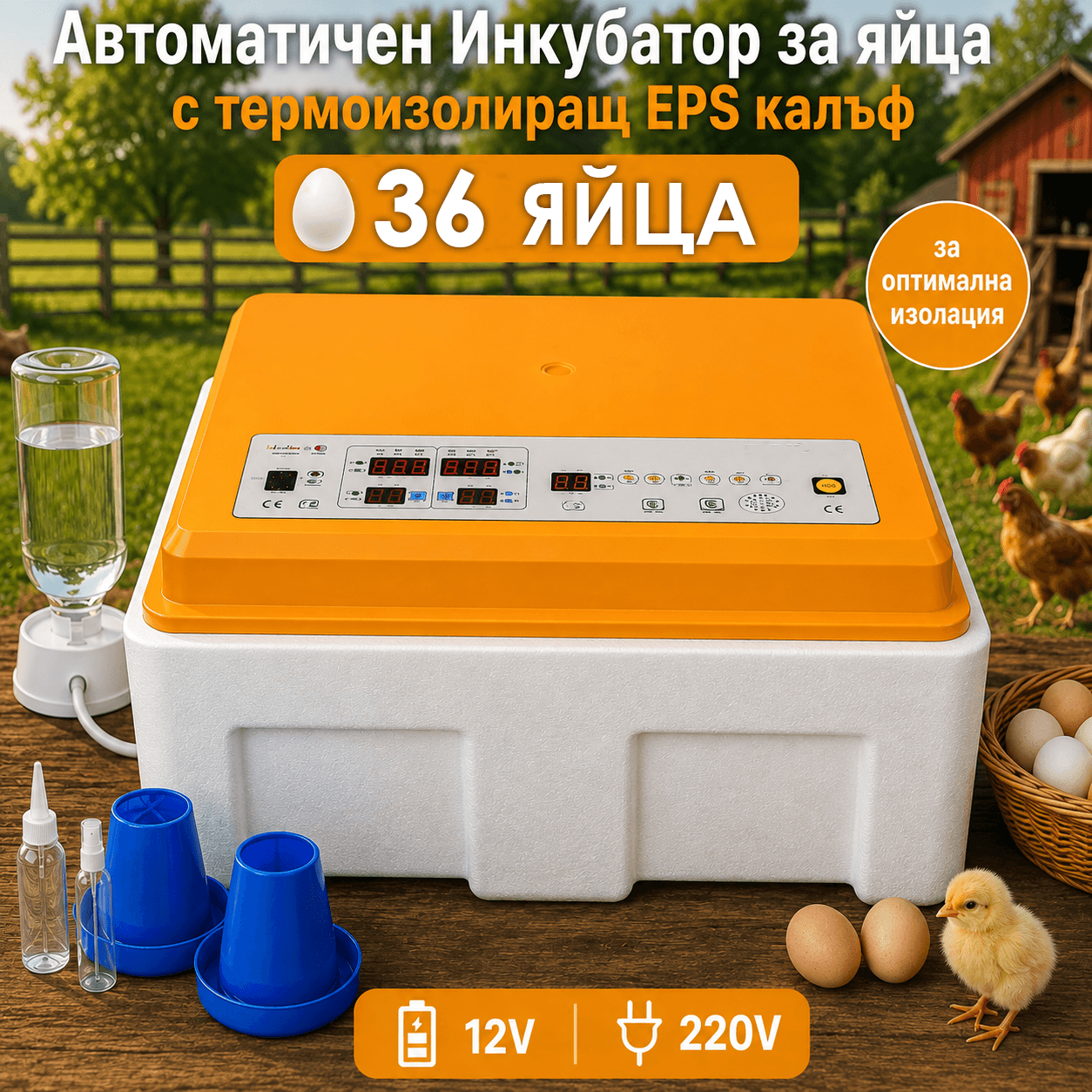 Автоматичен инкубатор за яйца с термоизолиращ стиропорен калъф