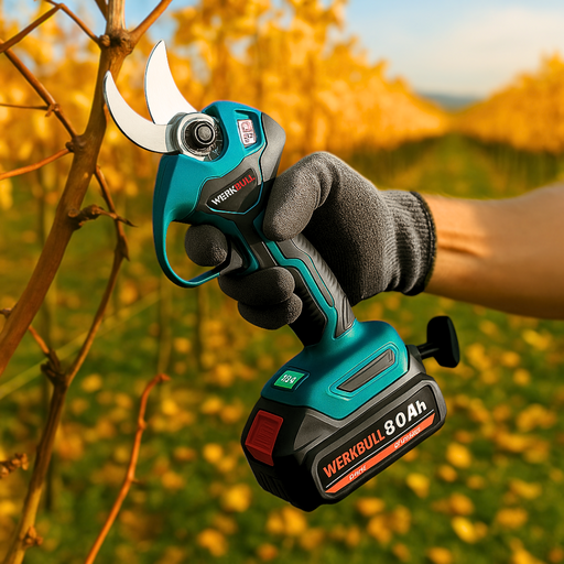 Професионална Немска Лозарска ножица WerkBull с дисплей + резервен нож и пила за точене