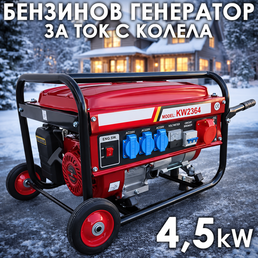 Бензинов генератор 4.5 kW KW-2364 с колела