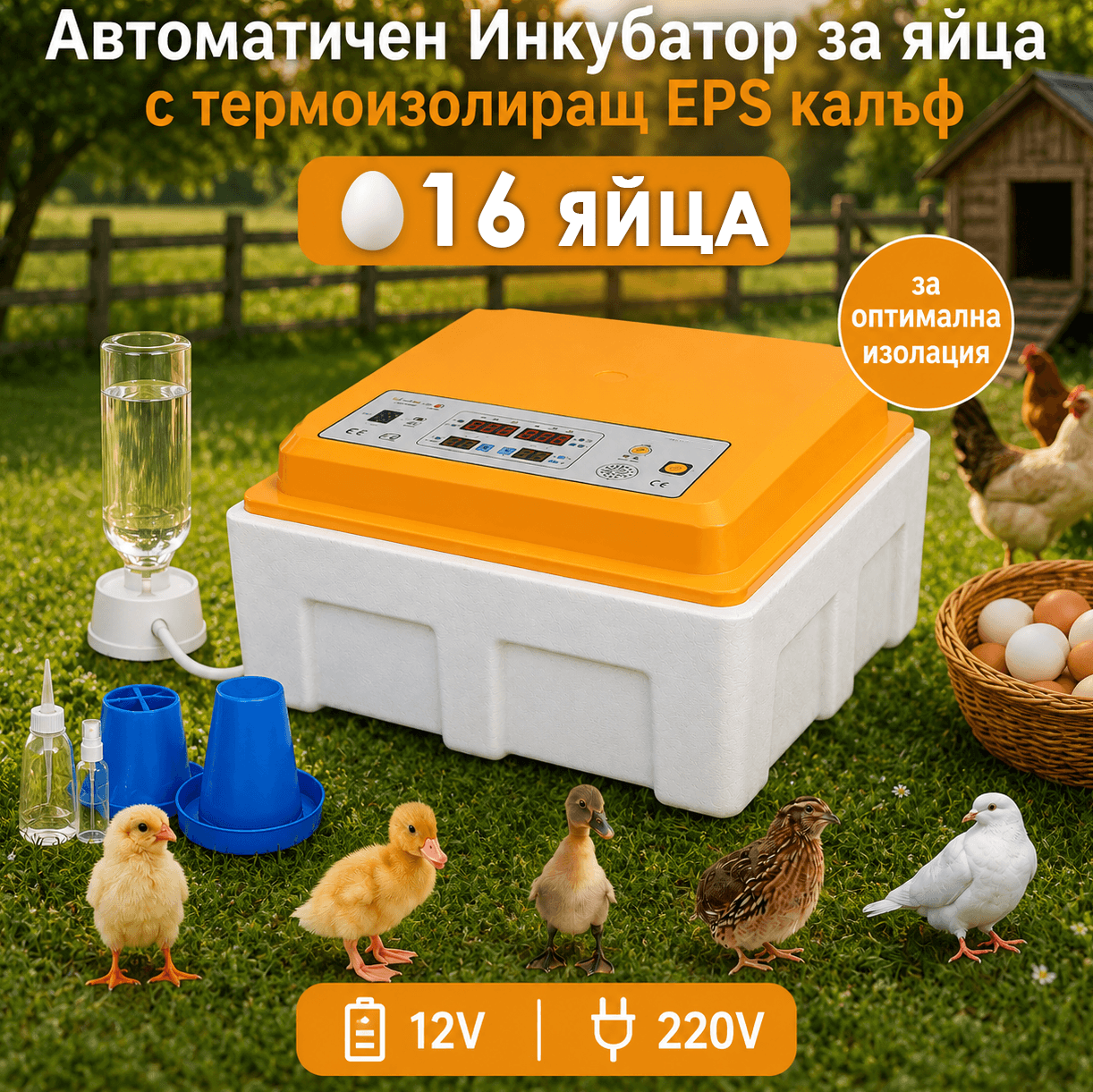 Автоматичен инкубатор за яйца с термоизолиращ стиропорен калъф
