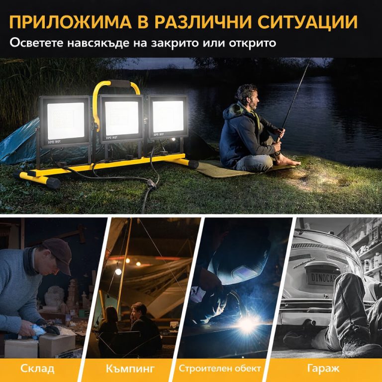 Троен LED прожектор на статив 30000 lm – строителна лампа 220V