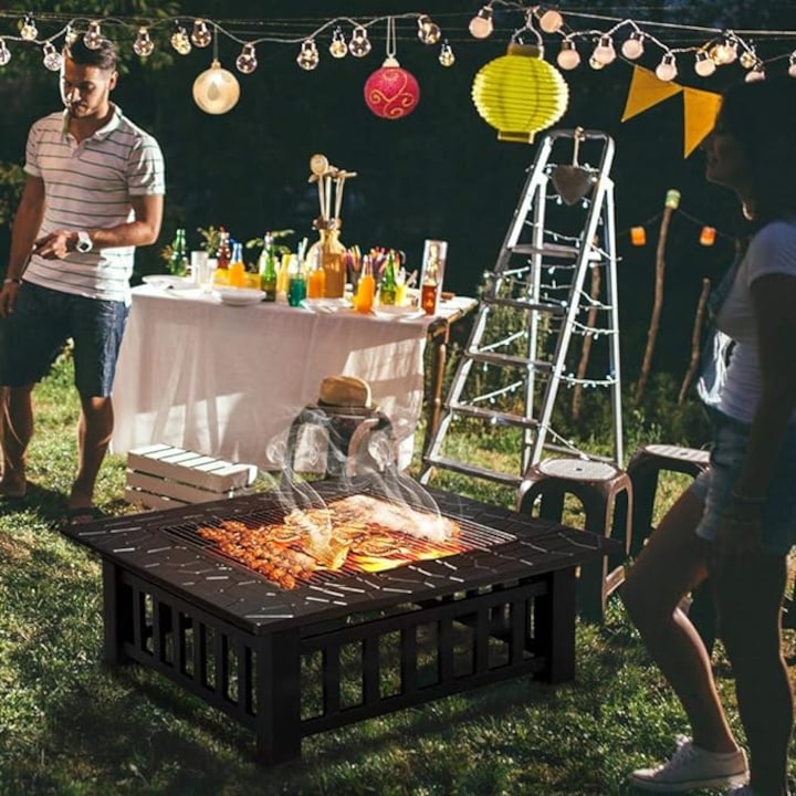 Тройно Удоволствие: Маса 'Fire Pit' - Пещ за BBQ, Камина и Ледарка в Едно