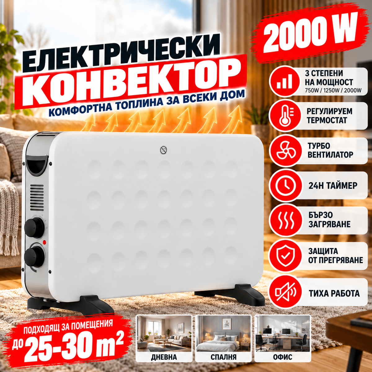 Турбо конвектор 2000 W – снимка 1